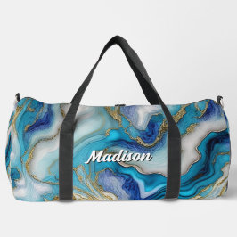 ブルーエレガントアクアマーブルアートフェイクグリッター ダッフルバッグ