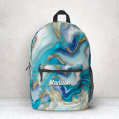 ブルーエレガントアクアマーブルアートフェイクグリッター プリントバックパック