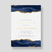 ブルーエレガントアゲートボーイバプテスマ金ゴールド 箔招待状