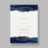 ブルーエレガントアゲートボーイバプテスマ金ゴールド 箔招待状