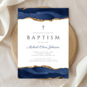 ブルーエレガントアゲート宗教ベビーバプテスマ 招待状
