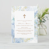 ブルーエレガントアゲート金ゴールドクロスボーイバプテスマ 招待状 (スタンド正面)