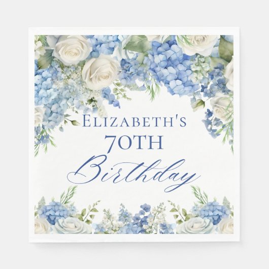 ブルーエレガントアジサイバラガーデンバースデーパーティー スタンダードランチョンナプキン (正面)