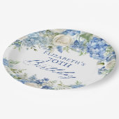 ブルーエレガントアジサイバラガーデンバースデーパーティー ペーパープレート (アングル)