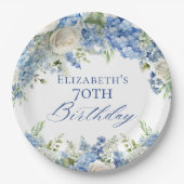 ブルーエレガントアジサイバラガーデンバースデーパーティー ペーパープレート (正面)
