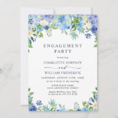 ブルーエレガントアジサイフローラ婚約パーティ 招待状 (正面)