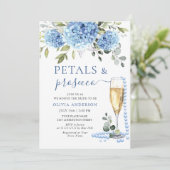 ブルーエレガントアジサイフローラ花びら&プロセッコ 招待状 (スタンド正面)