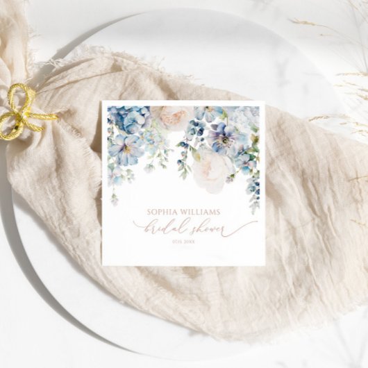 ブルーエレガントアジサイブライダルシャワーナプキンス スタンダードカクテルナプキン