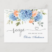 ブルーエレガントアジサイブライダルシャワーレシピカード ポストカード (正面)