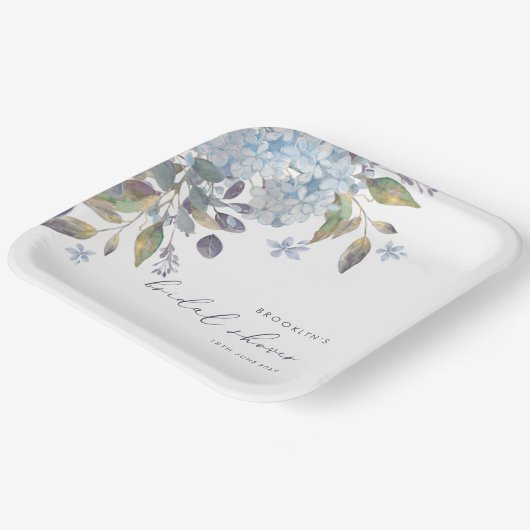 ブルーエレガントアジサイブライダルシャワー ペーパープレート (傾斜あり)