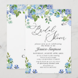 ブルーエレガントアジサイ水カラーブライダルシャワー 招待状