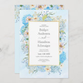 ブルーエレガントアジサイ結婚式招待状 セーブザデート (正面/裏面)