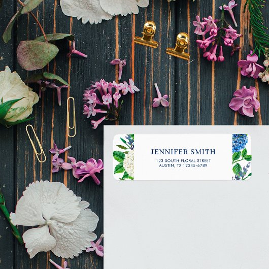 ブルーエレガントアジサイ赤ちゃんシャワー差出人住所 ラベル