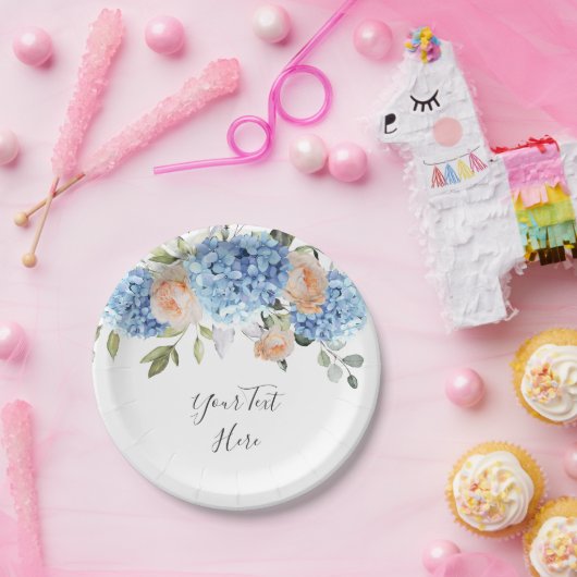 ブルーエレガントアジサイ赤面バラパーティー ペーパープレート (パーティー)