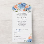 ブルーエレガントアジサイ赤面バラ結婚ズ オールインワン招待状 (内側)