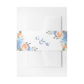 ブルーエレガントアジサイ赤面ピンクローズ結婚ズ 招待状ベリーバンド (正面例)