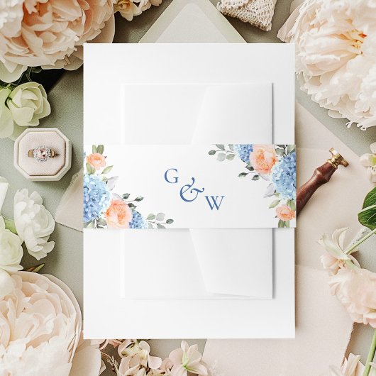 ブルーエレガントアジサイ赤面ピンクローズ結婚ズ 招待状ベリーバンド