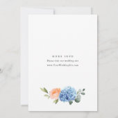 ブルーエレガントアジサイ赤面ピンクローズ結婚ズ 招待状 (裏面)