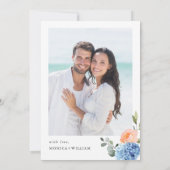 ブルーエレガントアジサイ赤面ピンクローズ結婚ズ 招待状 (裏面)