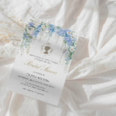 ブルーエレガントアジサイ&ホワイトローズブライダルシャワー 招待状