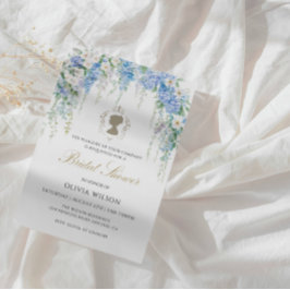 ブルーエレガントアジサイ&ホワイトローズブライダルシャワー 招待状