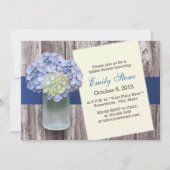 ブルーエレガントアジサイ&メイソンジャーブライダルシャワー 招待状 (正面)