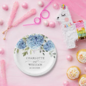 ブルーエレガントアジサイ・ユーカリ結婚ス ペーパープレート (パーティー)