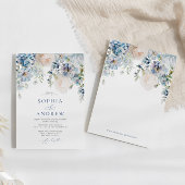 ブルーエレガントアジサイ&赤面バラズ結婚 招待状