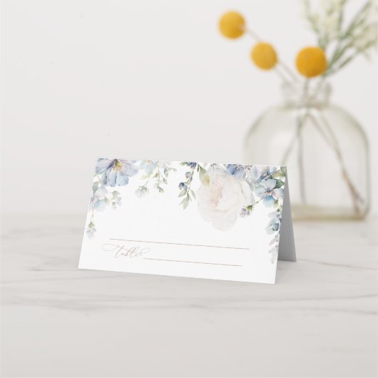 ブルーエレガントアジサイ&赤面バラ結婚ズ プレイスカード (正面)