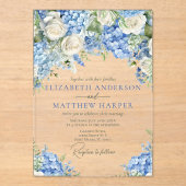 ブルーエレガントアジランゲアホワイトローズフローラ結婚ズ アクリル招待状 (正面)