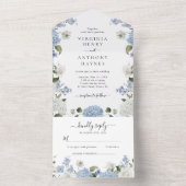ブルーエレガントアジランゲアホワイトローズフローラ結婚ズ オールインワン招待状 (内側)