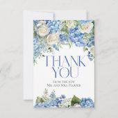 ブルーエレガントアジランゲアホワイトローズフローラ結婚ズ サンキューカード (正面)
