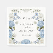 ブルーエレガントアジランゲアホワイトローズフローラ結婚ズ スタンダードカクテルナプキン (正面)