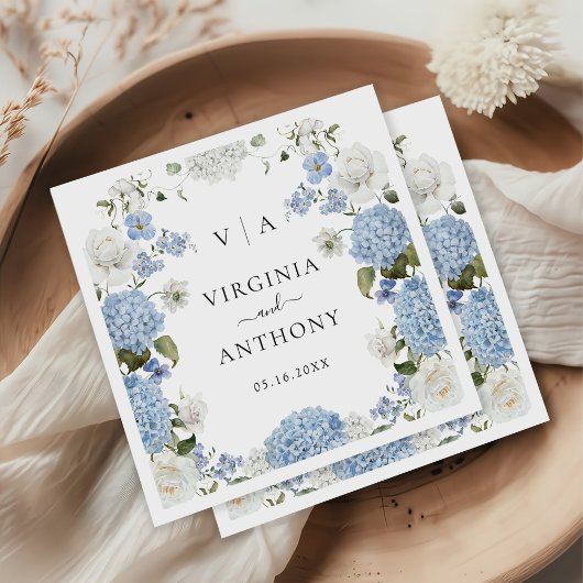 ブルーエレガントアジランゲアホワイトローズフローラ結婚ズ スタンダードカクテルナプキン