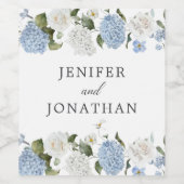 ブルーエレガントアジランゲアホワイトローズフローラ結婚ズ ワインラベル (シングルラベル)