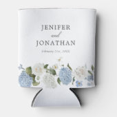 ブルーエレガントアジランゲアホワイトローズフローラ結婚ズ 缶クーラー (正面)