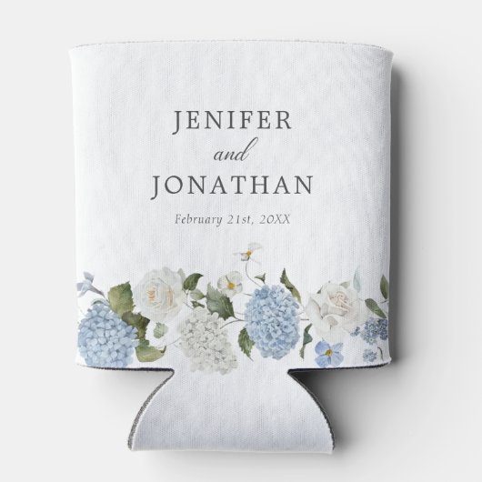 ブルーエレガントアジランゲアホワイトローズフローラ結婚ズ 缶クーラー (裏面)