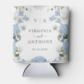 ブルーエレガントアジランゲアホワイトローズフローラ結婚ズ 缶クーラー (正面)