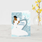 ブルーエレガントアフリカンアメリカン母誕生日Ca カード (黄色い花)