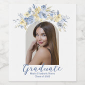 ブルーエレガントイエローフローラ卒業パーティー ワインラベル (シングルラベル)