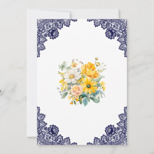 ブルーエレガントイエローホワイトフローラキンセアニラ 招待状 (裏面)