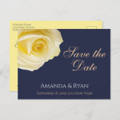ブルーエレガントイエローローズウェディング日付を保存 案内ポストカード (正面/裏面)