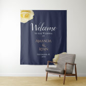 ブルーエレガントイエローローズフローラ結婚ズウェルカム タペストリー (インサイチュ)