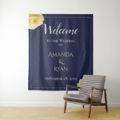 ブルーエレガントイエローローズフローラ結婚ズウェルカム タペストリー (インサイチュ)