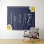 ブルーエレガントイエローローズフローラ結婚ズウェルカム タペストリー (インサイチュ(横))