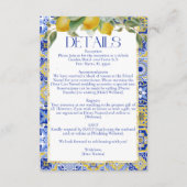 ブルーエレガントイタリアンタイルレモンのシトラス結婚ス エンクロージャーカード (正面)