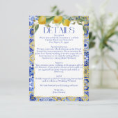 ブルーエレガントイタリアンタイルレモンのシトラス結婚ス エンクロージャーカード (スタンド正面)