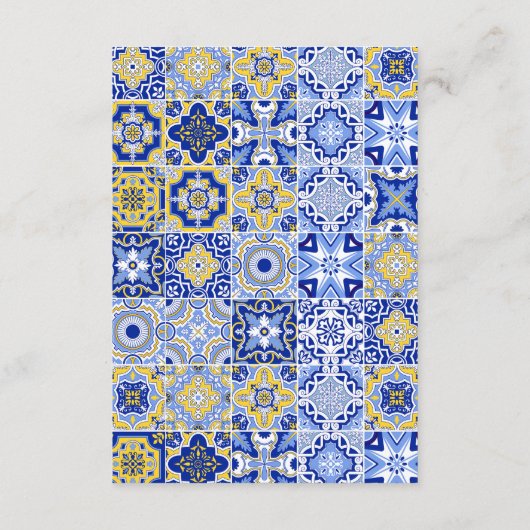 ブルーエレガントイタリアンタイルレモンのシトラス結婚ス エンクロージャーカード (裏面)