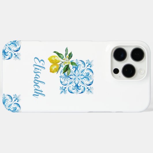ブルーエレガントイタリアンタイルレモンPositano Case-Mate iPhoneケース (裏面 (横))