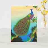 ブルーエレガントインディアンピーコックグリーティングカード カード (黄色い花)